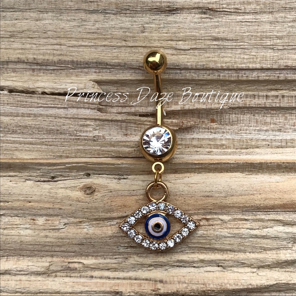 Gold Diamond Evil Eye Belly‎ Button Ring